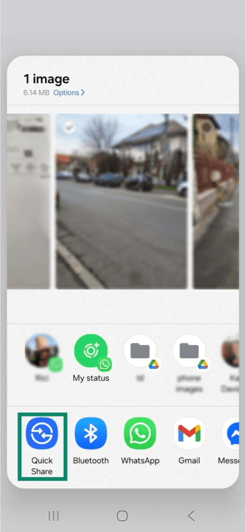 The share options for an Android camera photo. The
