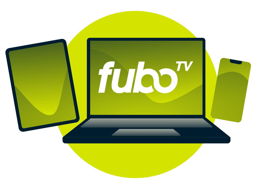 En b&aelig;rbar computer, tablet og telefon med fuboTV-logoet.